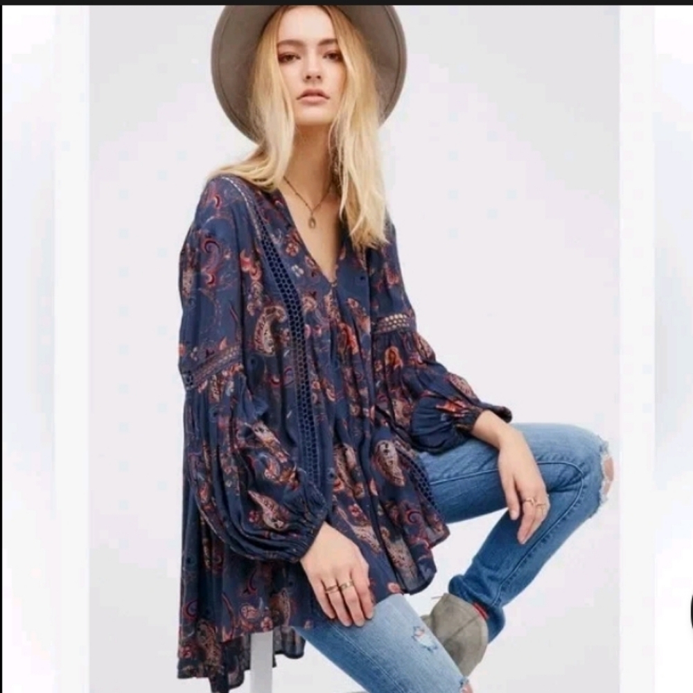 Free People Just the Two of Us Paisley Printed Tunic Size XS